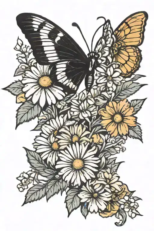 Daisy Flower With Butterfly