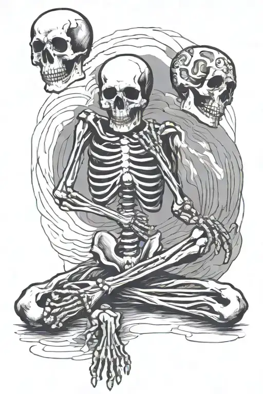 Skeleton Sitting Cross Legged Finding Inner Peace In The Middle Of A Chaotic Storm