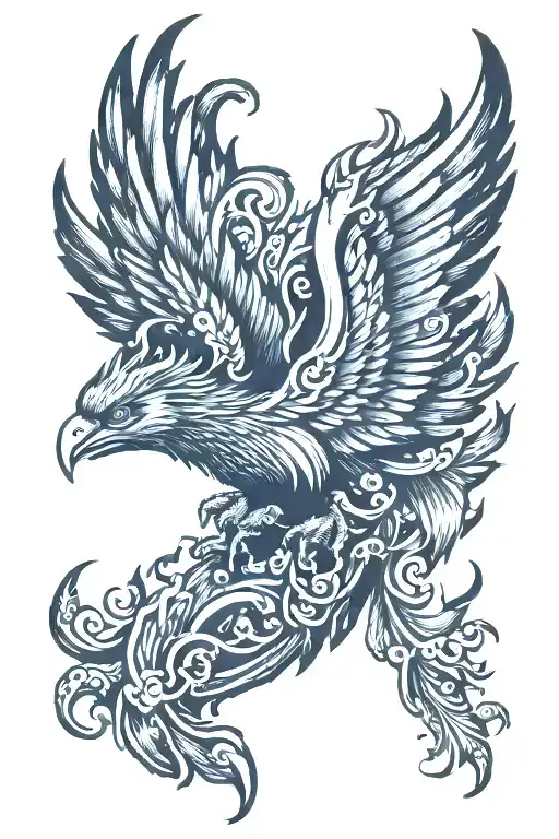 A Phoenix Rising From The Sea With A Taurus Symbol On Its Wing