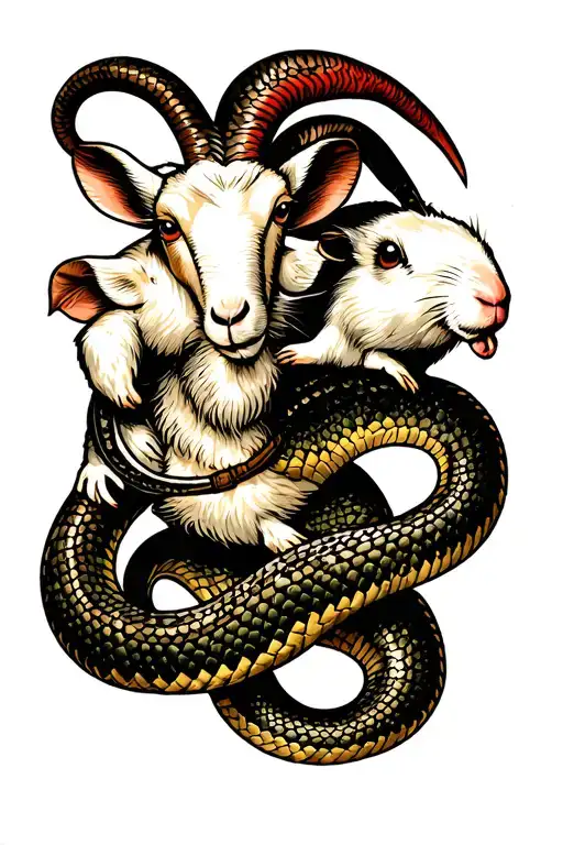 Snake And Mouse Protecting A Goat