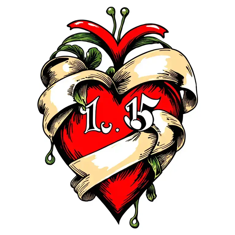 A Heart With A Ribbon And The Number 15 In It