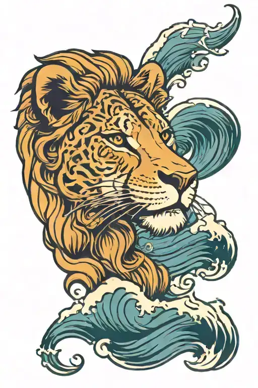 Lioness And Ocean Waves