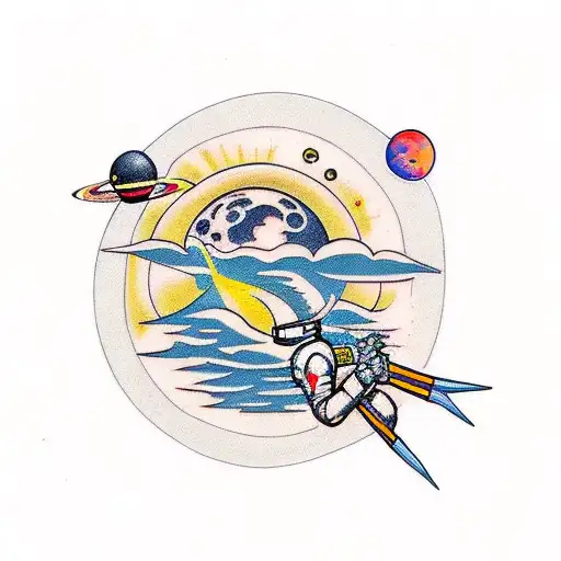 Astronaut Floating With Planets But A Full Left Sleeve