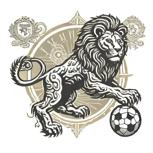 Illustrate A Lion Playing Soccer With The Galatasaray Emblem On Its Jersey