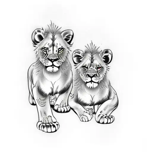 Male Lion And Lion Cub