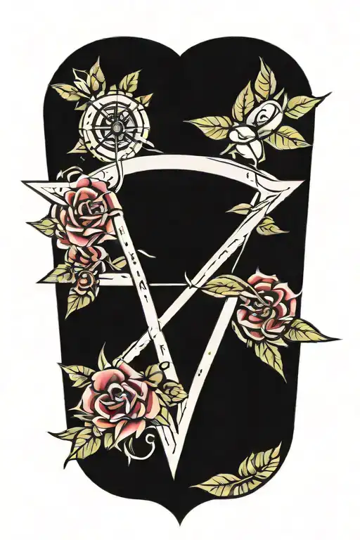 A Traditional Style Tattoo Of A Compass Rose Text 'Preeya'