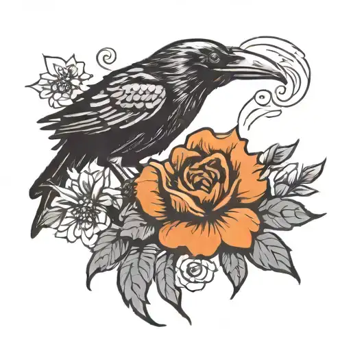 Simple Raven With Flower