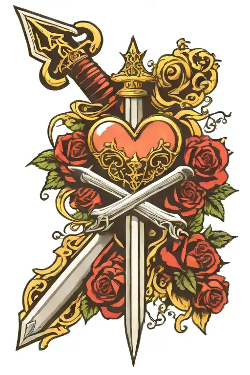 Sword Shaped Like Christian-orthodx Curch Impaling A Heart
