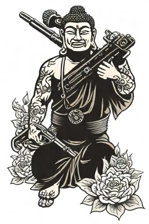 Angry Buddha Holding Ar15