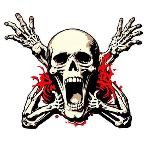 Skeleton Screaming Bent On Backwards In Pain