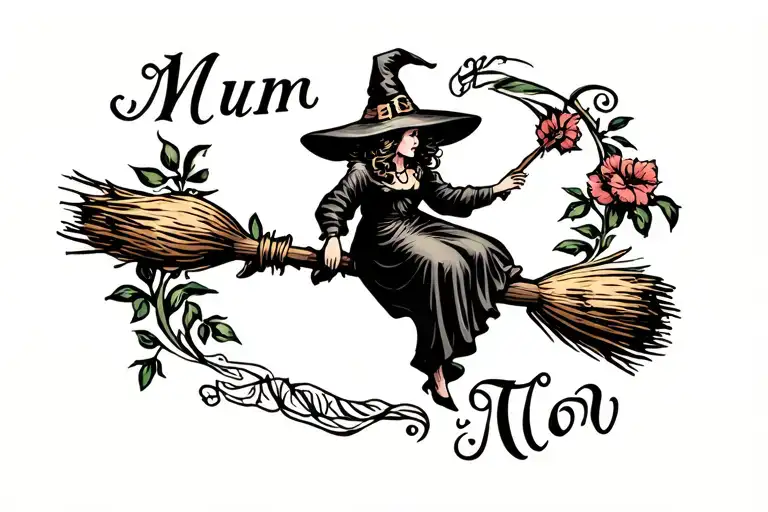 A Witch On A Broomstick With Mum Written Underneath