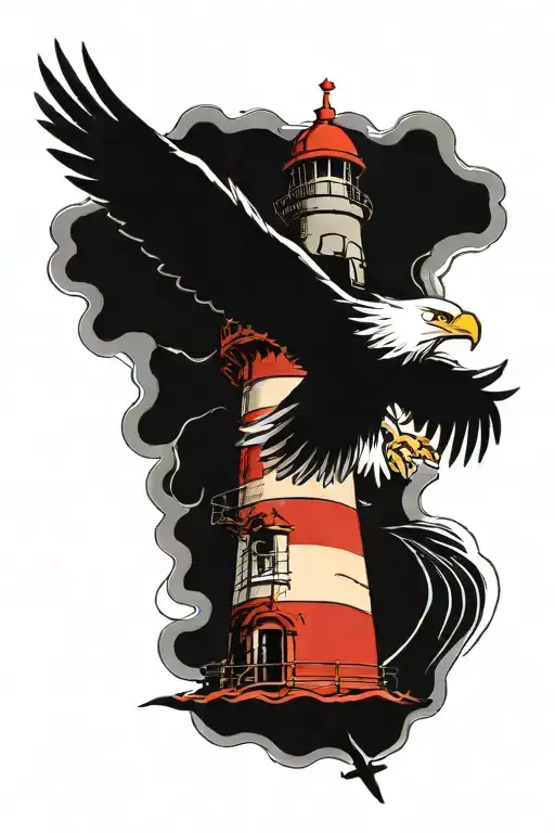 Eagle And Anchor And Light House And Waves And War Planes