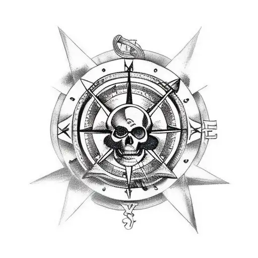 Pirate Skull With Compass Rose