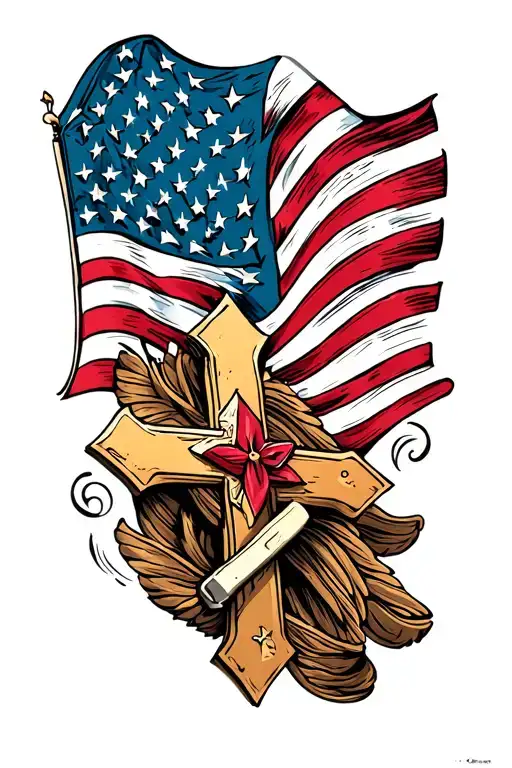 American Flag With Cross