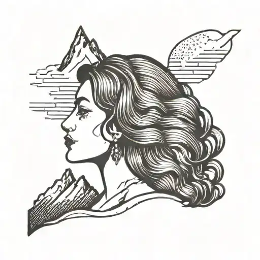 A Minimalist Design Of A Woman's Profile Blending Into The Shape Of A Mountain Range