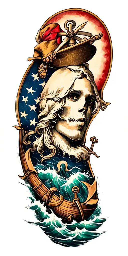 Framed Nautical Arm Sleeve Tattoo Design