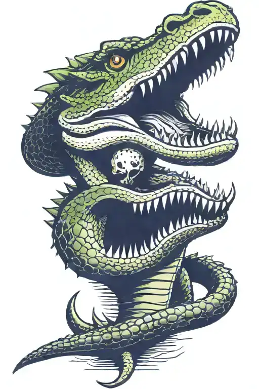 Crocodile With A Skull In Its Teeth