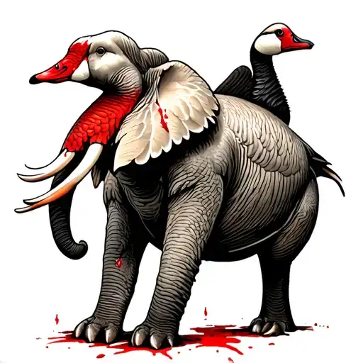 Canada Goose Covered In Blood Standing Over A Dead Elephant