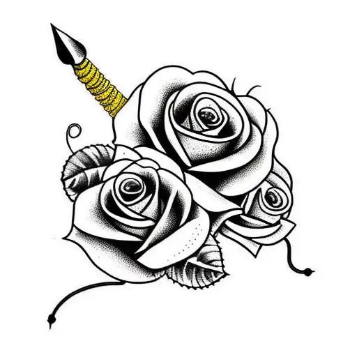 Yellow Roses Background With Rattlesnake And Dagger Foreground
