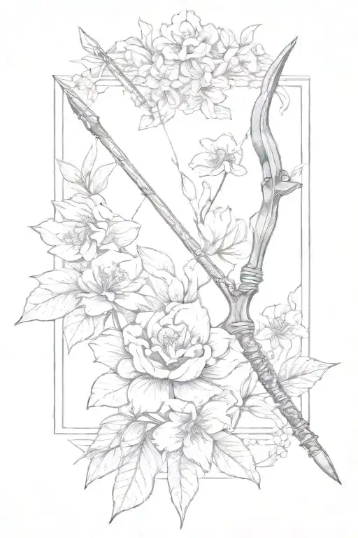 A Bow And Arrow Design With Kaiden's Name In The Middle Surrounded By Violets And Daffodils