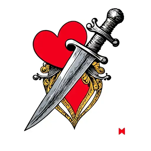Queen Of Hearts Card Pierced With A Dagger