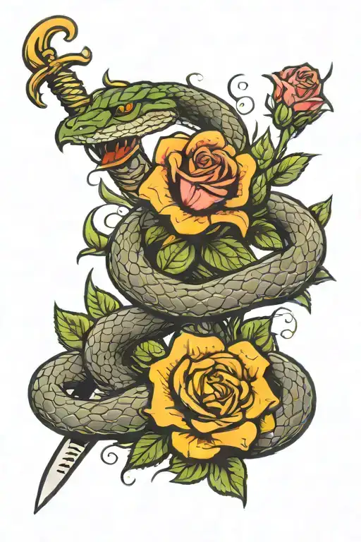 Snake And Sword And Medieval And Rose