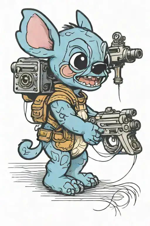 Stitch Holding A Blaster And Teddy Bear