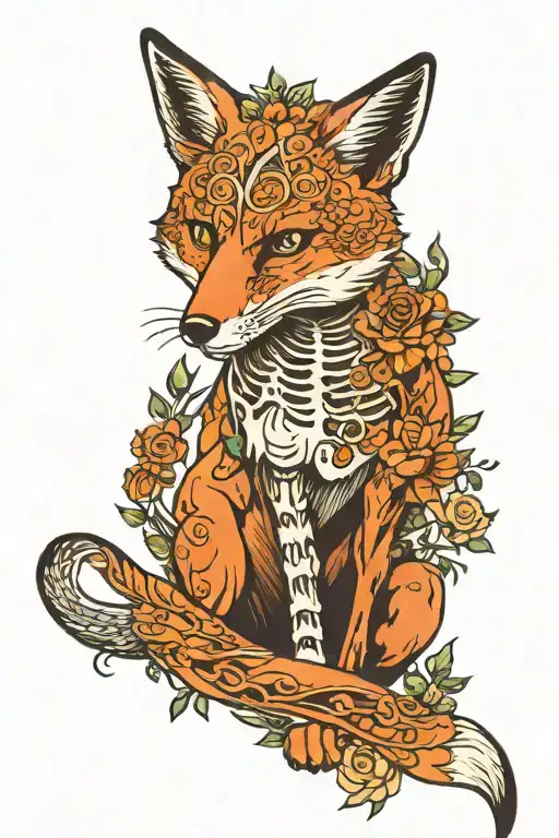 Full Body Fox That Is Split Down The Middle Half Alive Half Skeleton