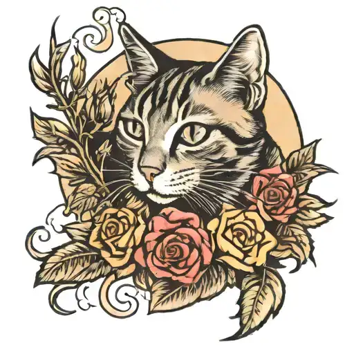 Cat With A Witch Had And Some Roses Growing