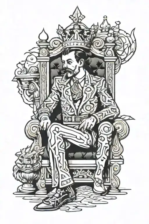 King Of Diamond With King Sitting On A Throne In A Cabin In The Woods