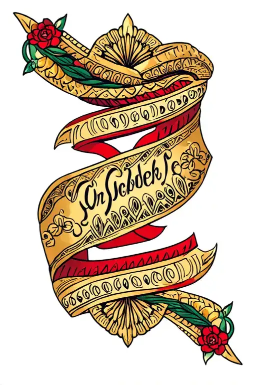 Mexican Ornament With Inscription Red And Gold