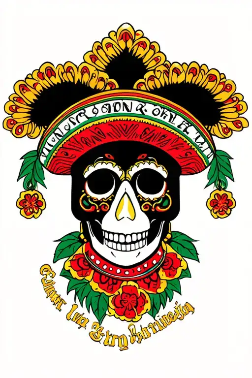 Mexican Ornament With Inscription Red And Gold