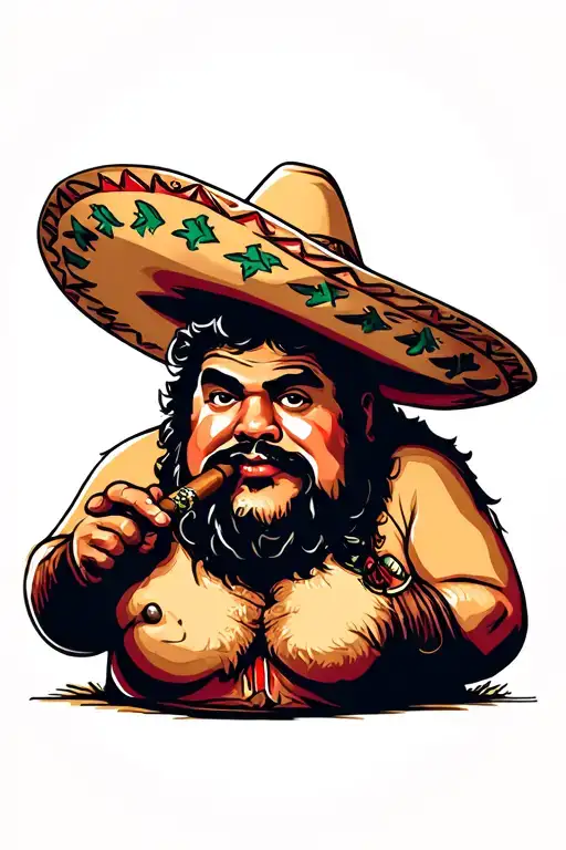 Fat Mexican In A Sombrero With A Cigar