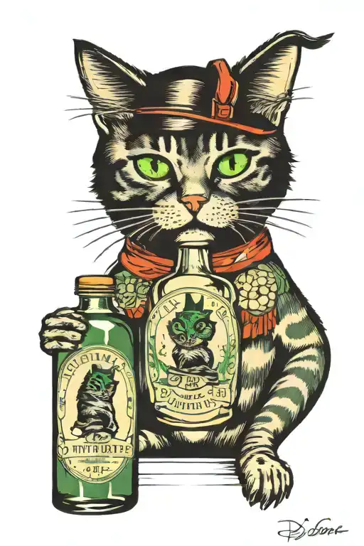 Whikey Bottle With Cat With Green Eyes On Label