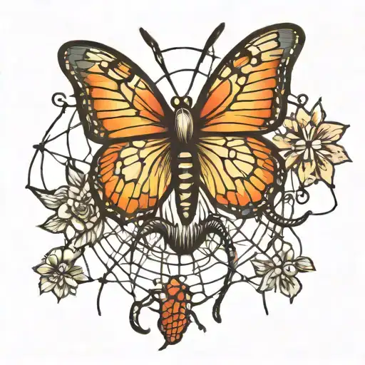 Butterfly Caught In A Spider Web
