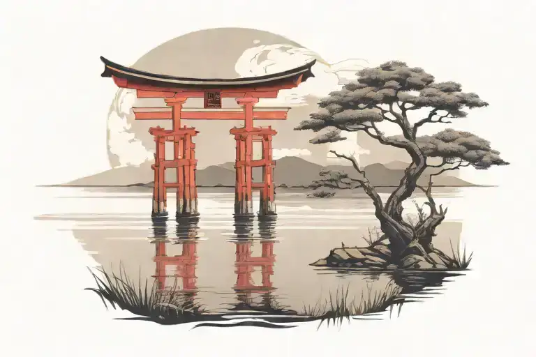 Torii And Lake