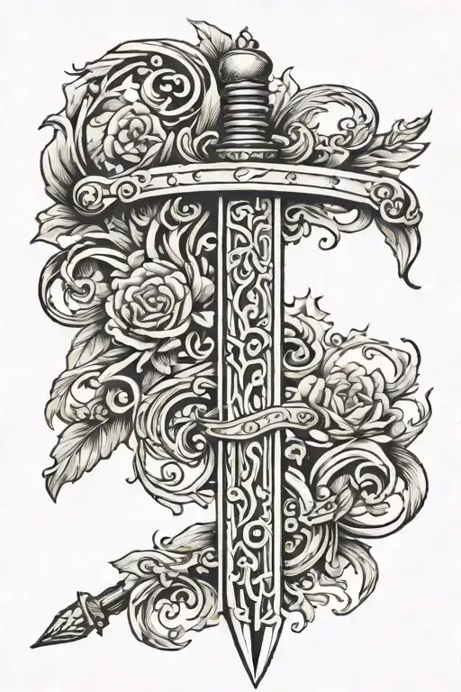 Sword With Scroll Wrapped Around It