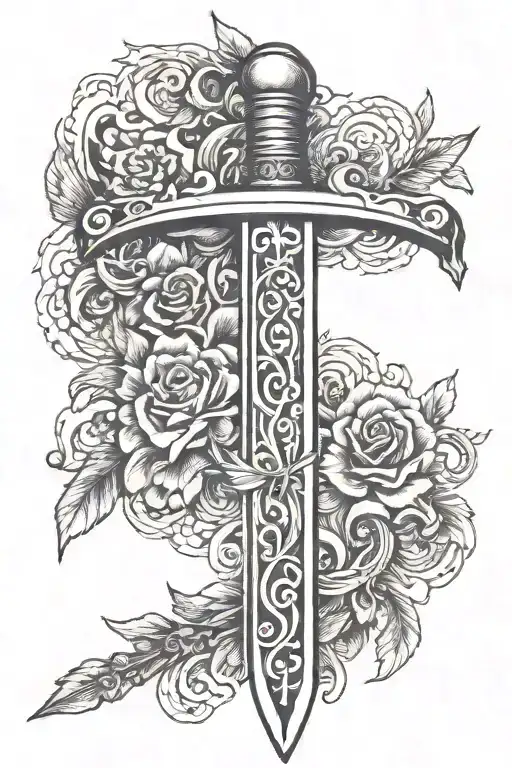 Sword With Scroll Wrapped Around It