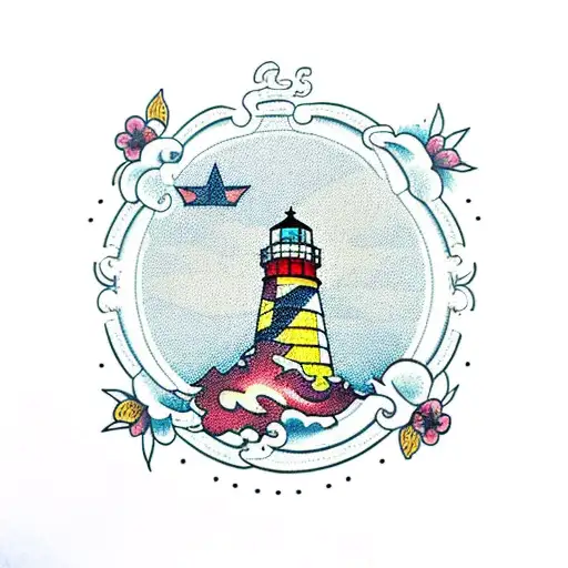 Lighthouse With Cherry Blossom