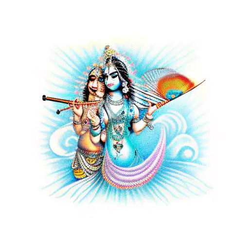 Radha Krishna Peacock Feather And Flute