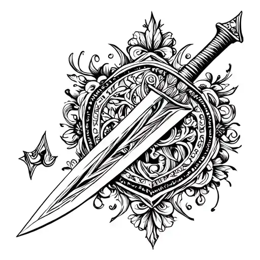 An Old School Style Tattoo Featuring A Dagger Surrounded By Intricate Ink Designs