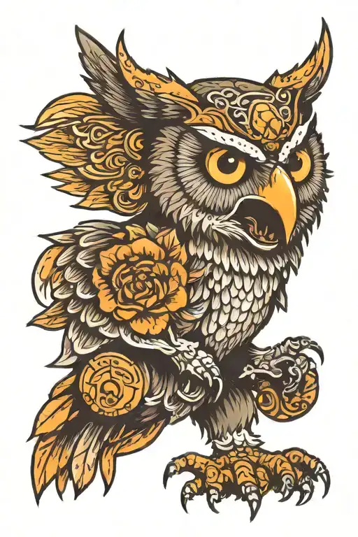 A Tatoo Of A Owl Bear Hybrid Monster Attacking