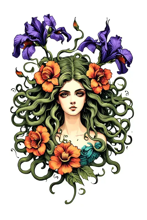 Medusa With Iris Flowers