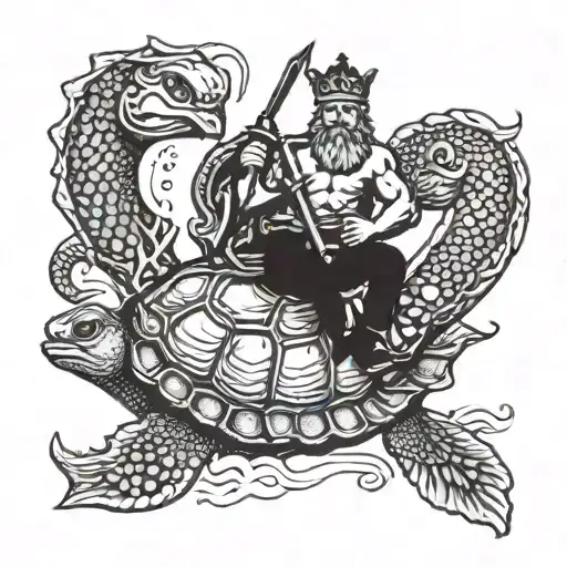 King Neptune Next To A Shellback Turtle
