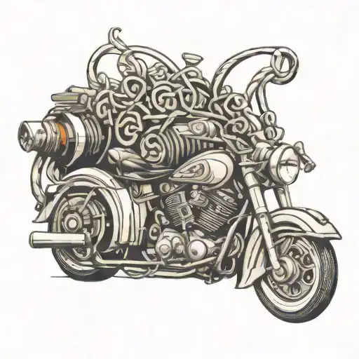 Create A Tattoo Of A Celtic Knotwork Pattern Intertwined With A Car Engine