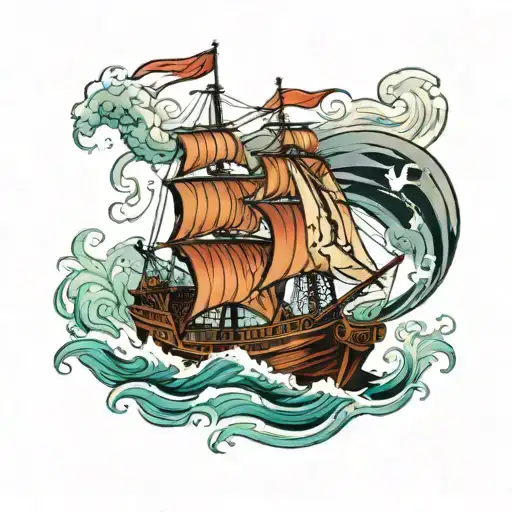 A Pirate Ship Sailing The Stormy Seas With A Fierce Crew On Deck