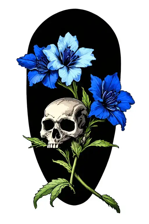 Four Colorado Blue Columbine Flowers Vertical And Skull