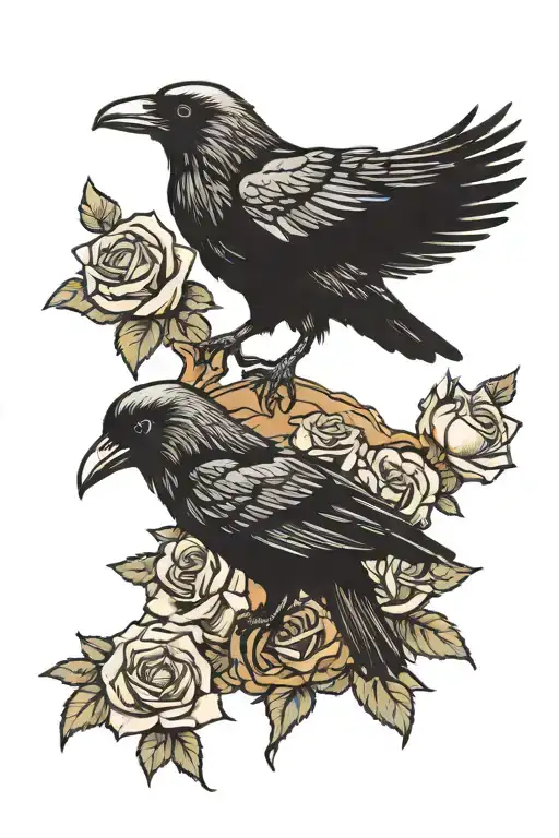 Raven Perched With Roses