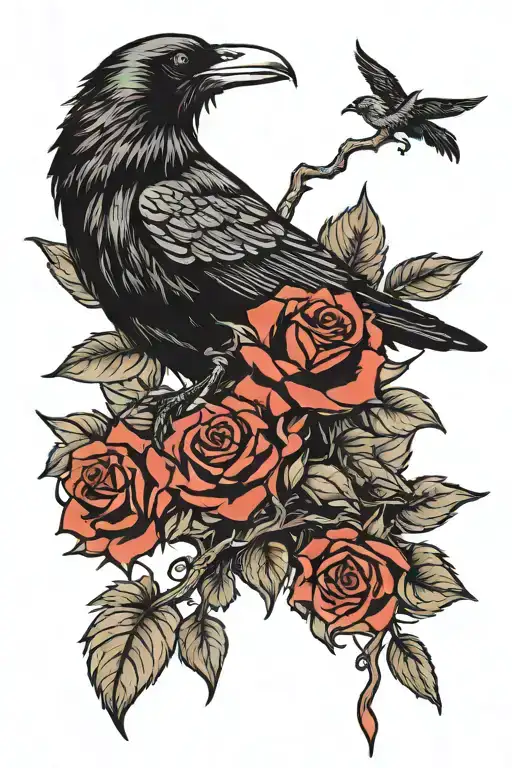 Raven Perched With Rose Single Red