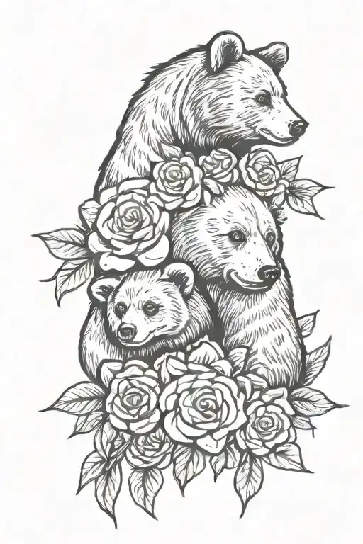 Mama Bear Baby Bears Flowers Intertwined